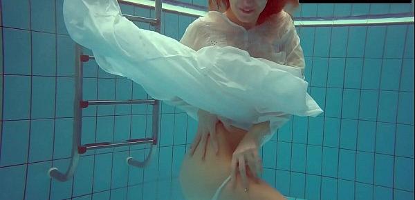  Redhead Diana hot and horny in a white dress